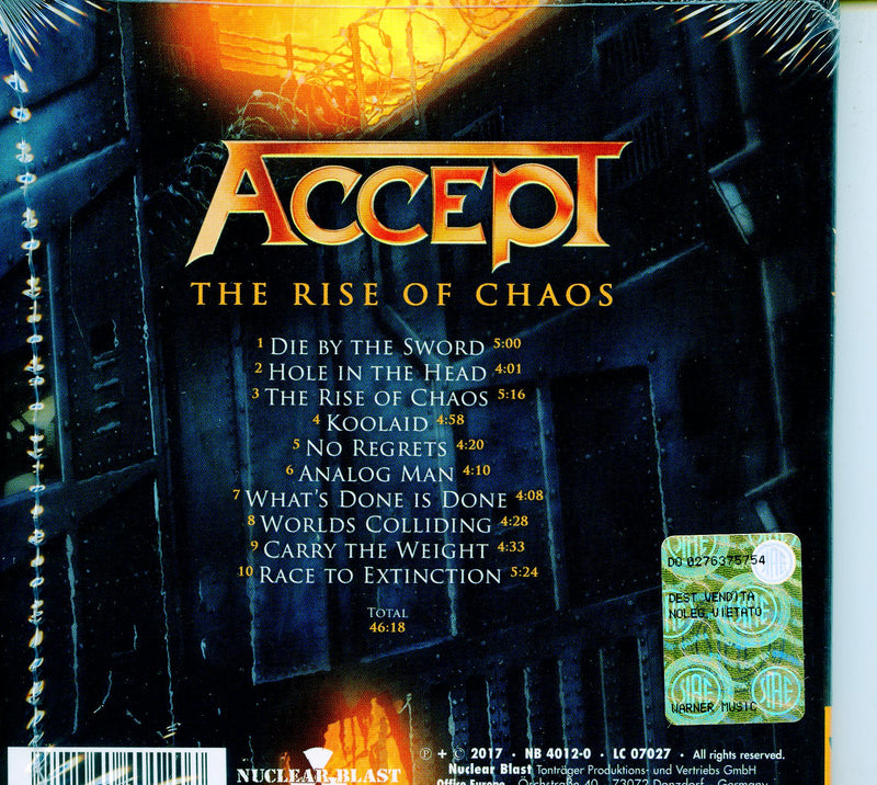 Accept - The Rise Of Chaos (Ltd.Digipack) Cd 0727361401207