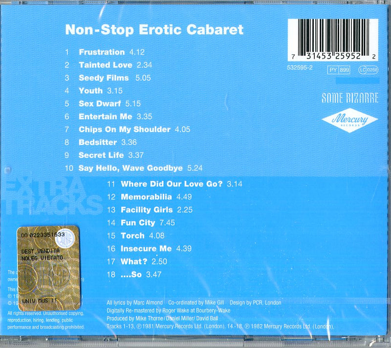 Soft Cell - Non Stop Erotic Cabaret Cd 0731453259522