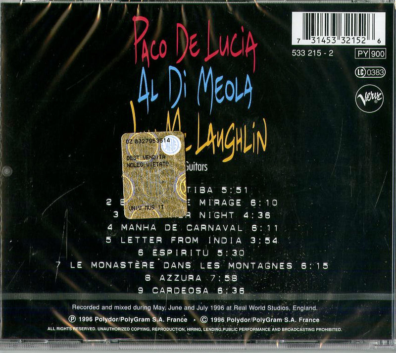 De Lucia Paco, Di Meola Al - The Guitar Trio CD 0731453321526