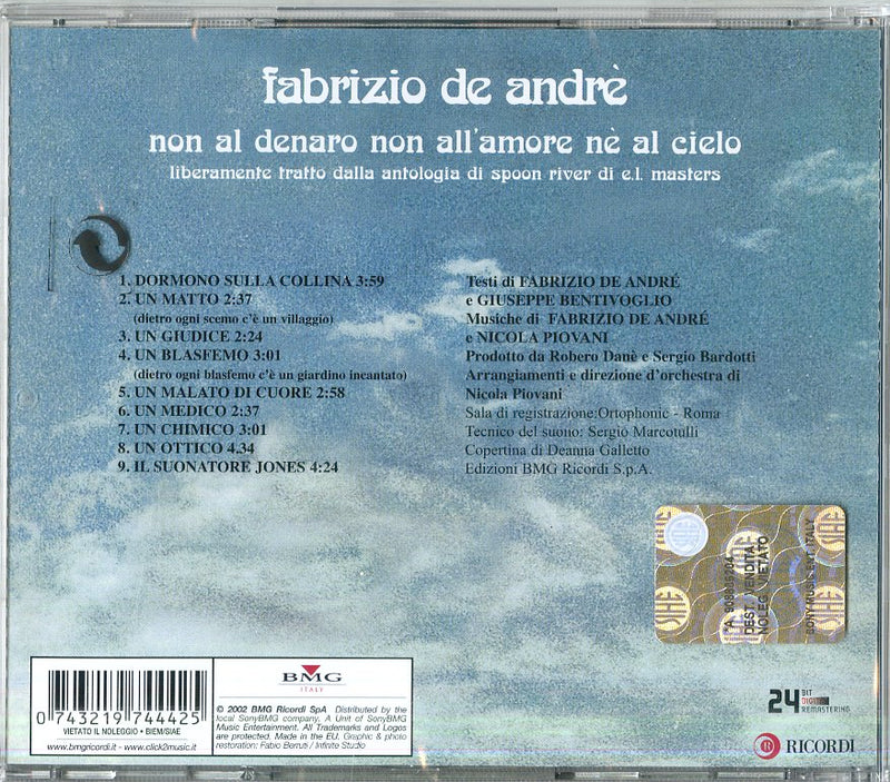 De Andre' Fabrizio - Non Al Denaro, Non All'Amore, Ne Al Cielo Cd 0743219744425