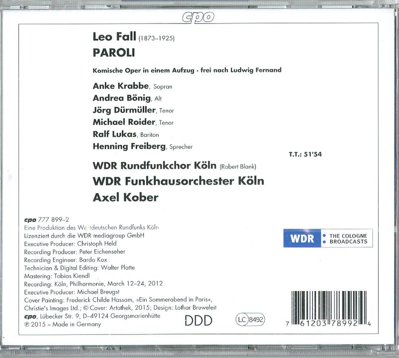 Krabbe( Soprano), Durmuller( Tenore) - Paroli (Opera Comica In 1 Atto) Cd 0761203789924