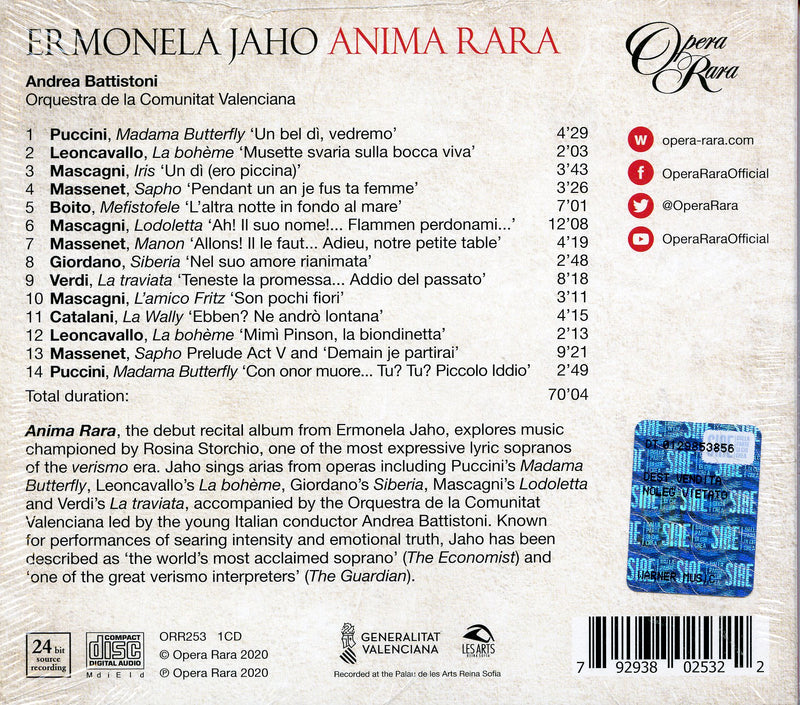 Ermonela Jaho - Anima Rara CD 0792938025322