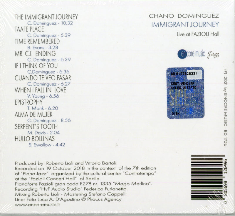Dominquez Chano - Immigrant Journey Live At Fazioli Theatre Cd 0805698126496