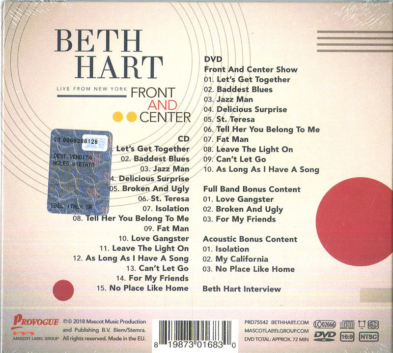 Hart Beth - Front And Center-Live From New York (Cd+Dvd) CD 0819873016830