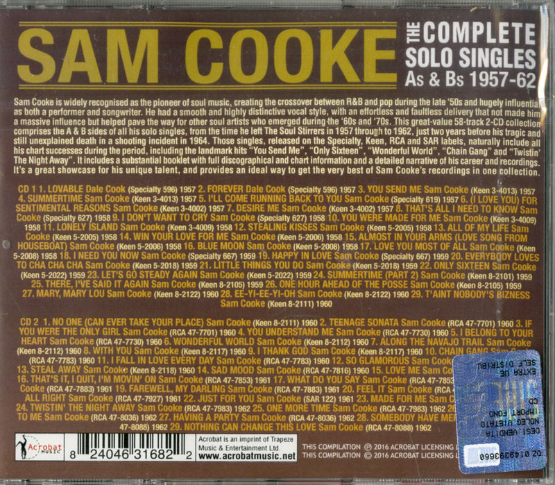 Cooke Sam - The Complete Solo Singles As & Bs 1957-62 Cd 0824046316822