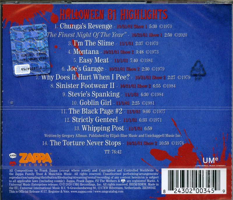 Zappa Frank - Halloween 81 Highlights Cd 0824302003459