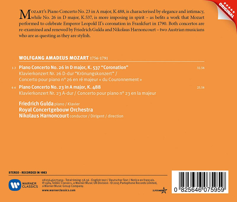 Friedrich Gulda( Piano), Royal Concertgebouw Orchestra, Nikolaus Harnoncourt - Concerti Per Pianoforte N.23, N.26 Cd 0825646075959