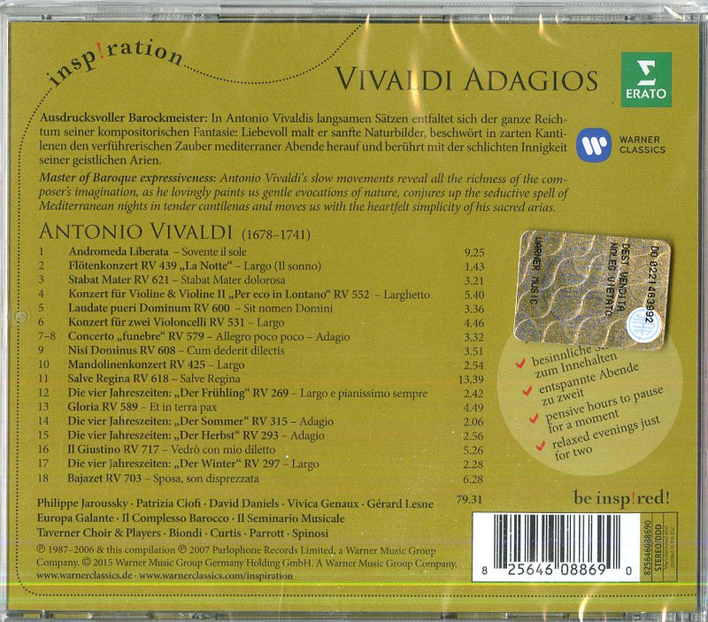 Jaroussky Philippe( Controtenore) - Adagios Cd 0825646088690