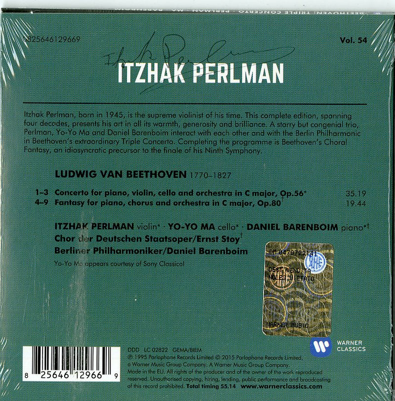 Perlman Itzhak( Violino), Yo Yo Ma( Violoncello), D. Barenboim( Piano) - Triplo Concerto Per Piano,Violino,Cello In C Major, Op. 56 CD 0825646129669