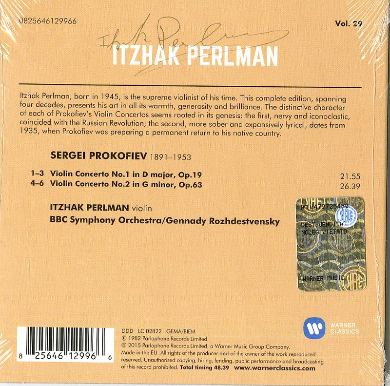 Perlman Itzhak( Violino), Bbc Symphony Orchestra, Gennady Rozhdestvensky - Concerti Per Due Violini Cd 0825646129966