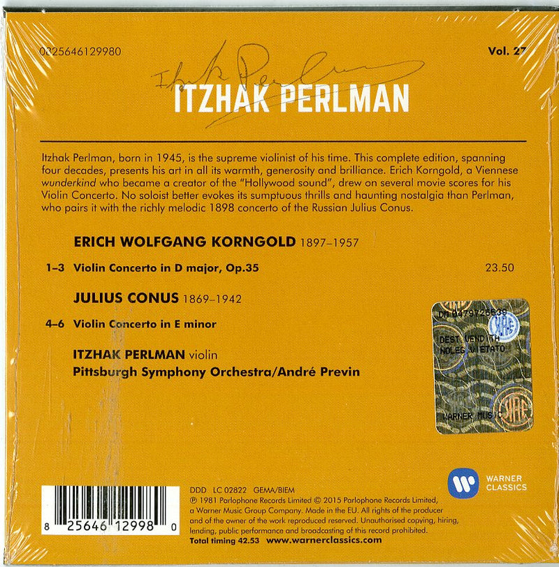Perlman Itzhak (Violino) - Korngold E Conus: Violin Concertos Cd 0825646129980