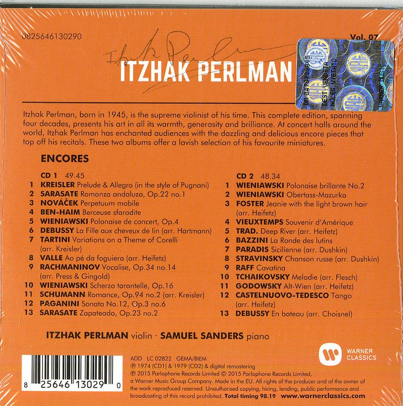 Perlman Itzhak( Violino), Samuel Sanders( Piano) - Encores (Dgp) CD 0825646130290