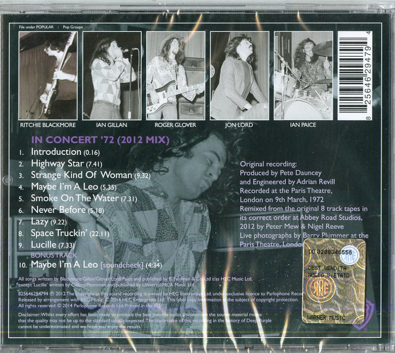 Deep Purple - In Concert '72 Cd 0825646294794