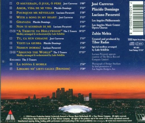 JosÃ© Carreras, PlÃ¡cido Domingo, Luciano Pavarotti( Tenore), Zubin Mehta( Direttore - The 3 Tenors In Concert - Los Angeles 1994 (Cd+Dvd) Cd 0825646337378