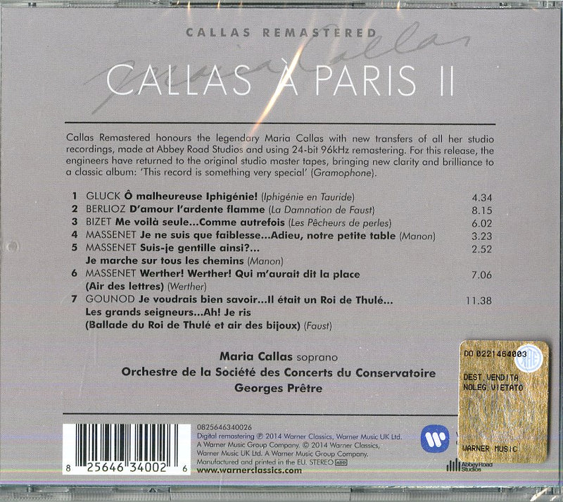 Callas Maria (Soprano) - Callas A Paris Ii (More Arias And French Opera) Cd 0825646340026