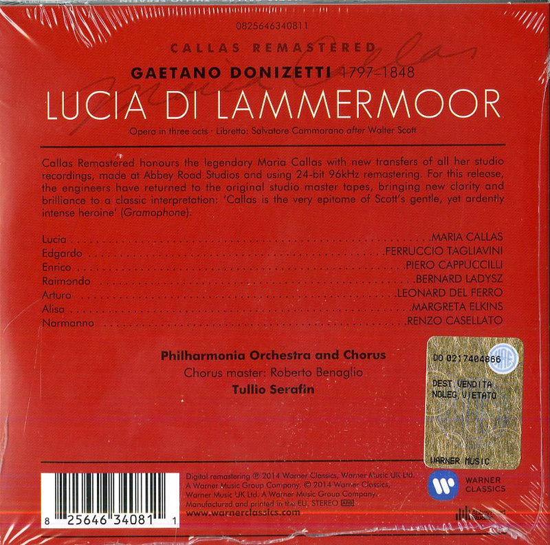 Callas Maria (Soprano) - Lucia Di Lammermoor CD 0825646340811