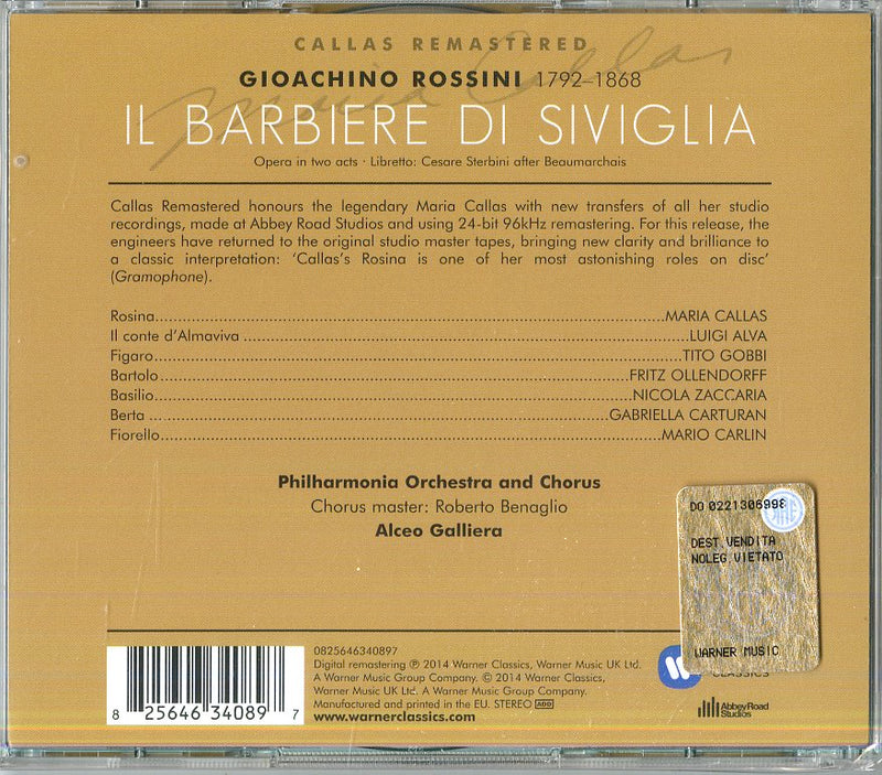 Callas Maria (Soprano) - Il Barbiere Di Siviglia (Dgp) Cd 0825646340897