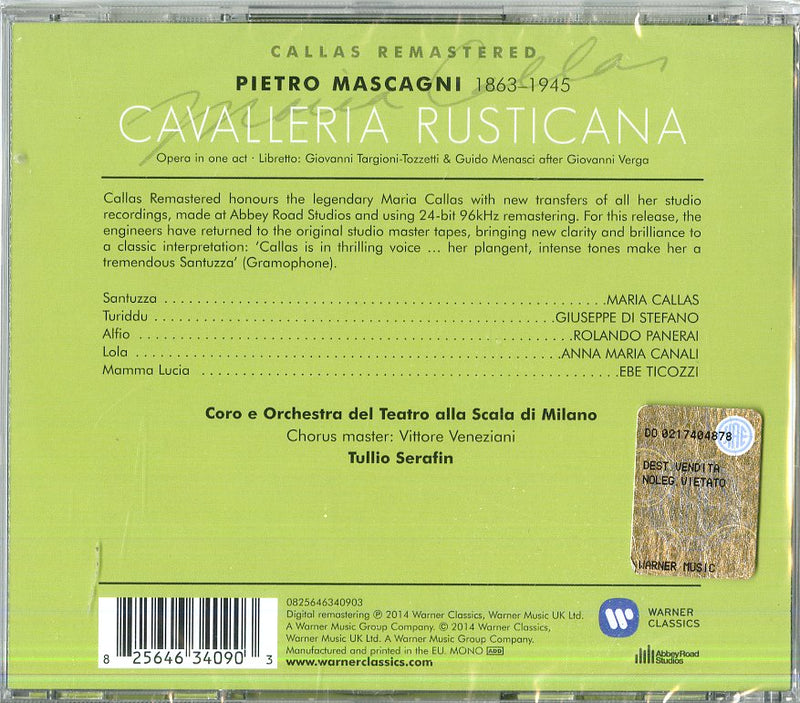 Maria Callas( Soprano), Tullio Serafin( Direttore) - Cavalleria Rusticana Cd 0825646340903