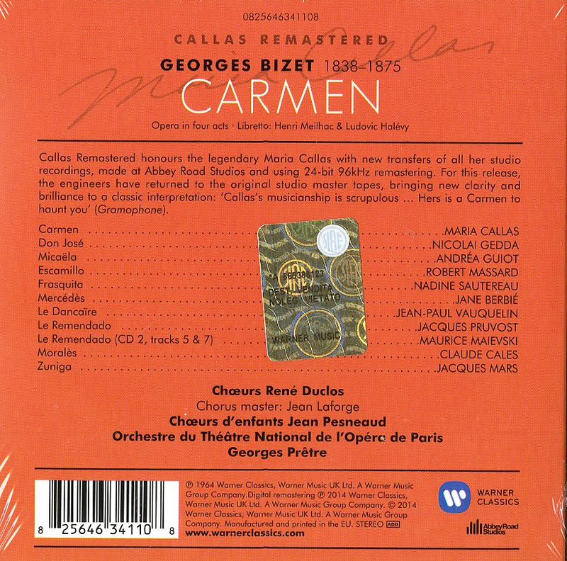 Maria Callas( Soprano), Nicolai Gedda( Tenore), Pretre( Direttore) - Carmen (Opera Completa) CD 0825646341108