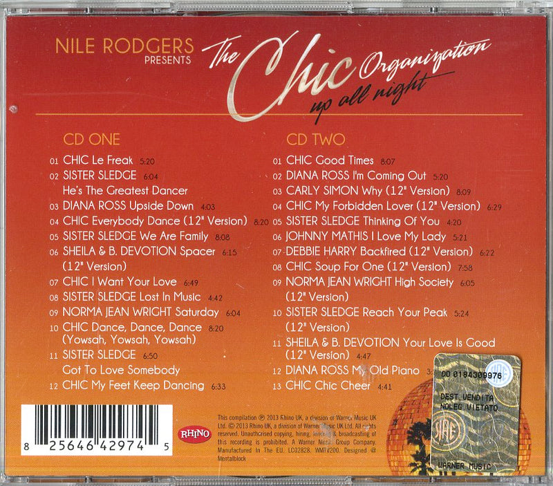 Chic Organization - Up All Night (The Greatest Hits) By Nile Rodgers CD 0825646429745