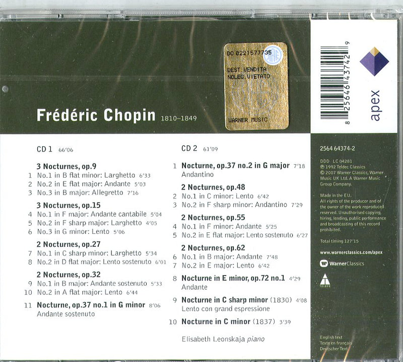 Elisabeth Leonskaja (Piano) - L'Integrale Dei Notturni Cd 0825646437429