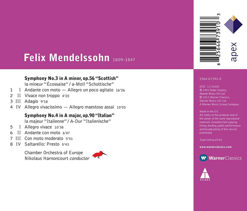 Harnoncourt( Direttore), Chamber Orch. Of Europe - Sinfonia No.3 "Scottish" & "Italian" CD 0825646739103