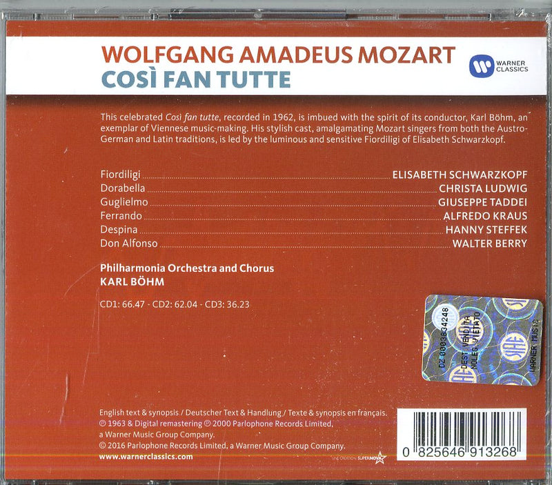 Karl Boehm( Direttore), Schwarzkopf( Soprano), Christa Ludwig( Mezzosoprano) - CosÃ¬ Fan Tutte, K588 CD 0825646913268