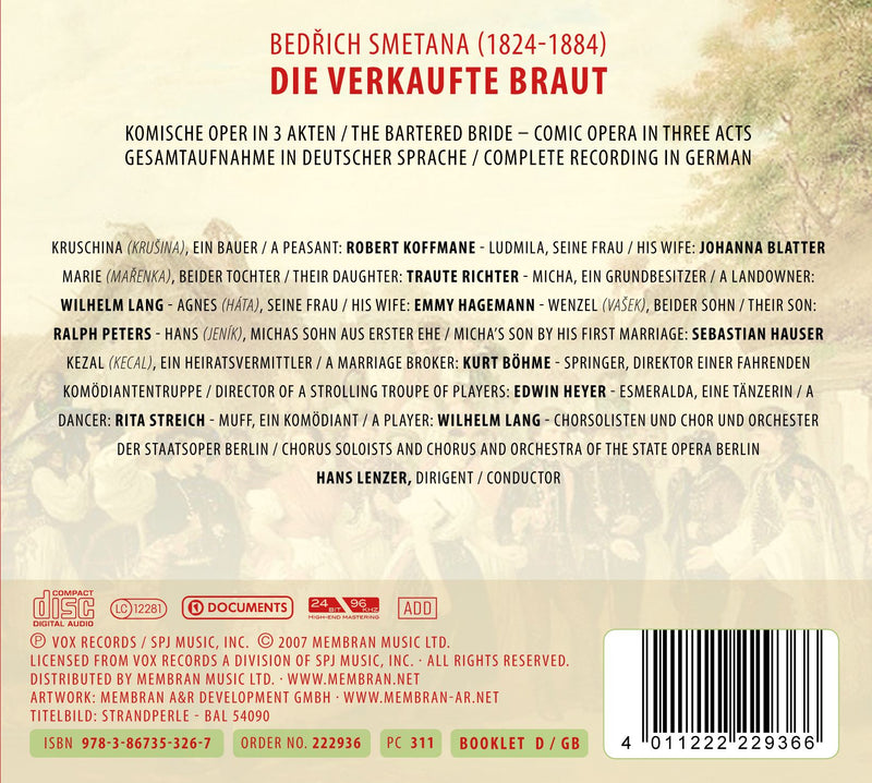 Richter/ Peters/ Orchester Staatsoper Berlin/ Lenzer - Smetana: Die Verkaufte Braut Cd 0885150229361