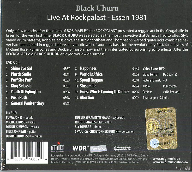 Black Uhuru - Live At Rockpalast. Essen 1981 Cd 0885513906526