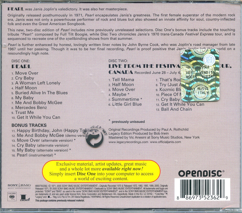 Joplin Janis - Pearl (Leg.Ed.) Cd 0886973523629