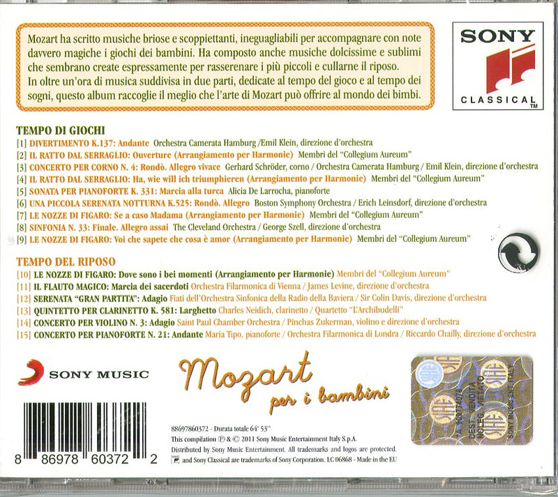 Compilation - Mozart Per I Bambini Cd 0886978603722