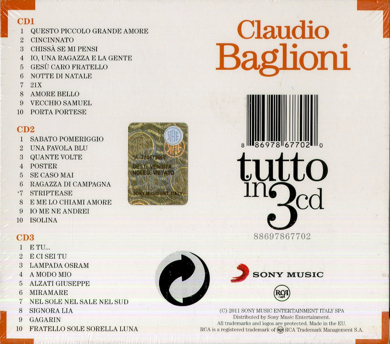 Baglioni Claudio - Tutto In 3 Cd (Box) Cd 0886978677020