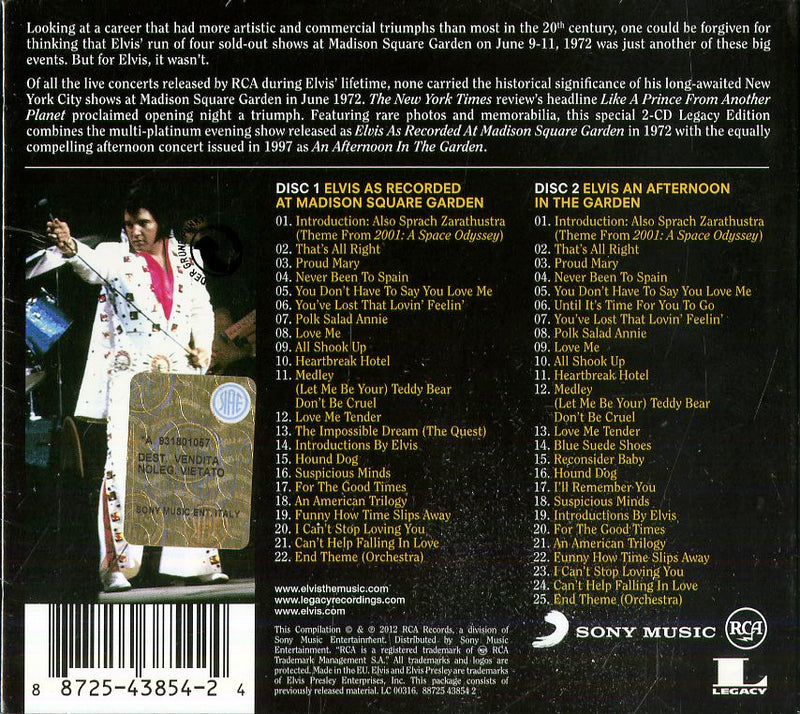 Presley Elvis - Elvis As Recorded At Madison Square Garden CD 0887254385424