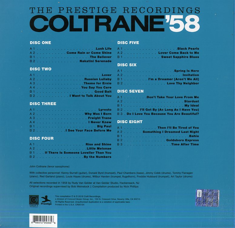 Coltrane John - Coltrane '58: The Prestige Recordings (Box 8 Lp Limited Edt.) Lp 0888072053656