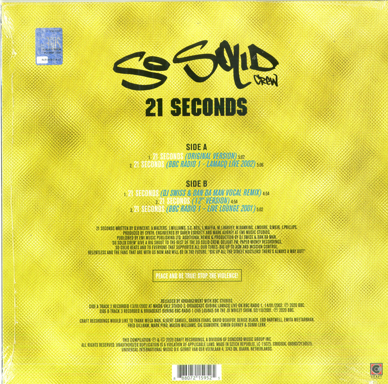 So Solid Crew - 21 Seconds (Rsd 2020) Lp 0888072159525