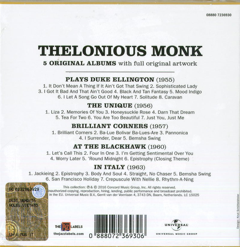 Monk Thelonious - 5 Original Albums Cd 0888072369306