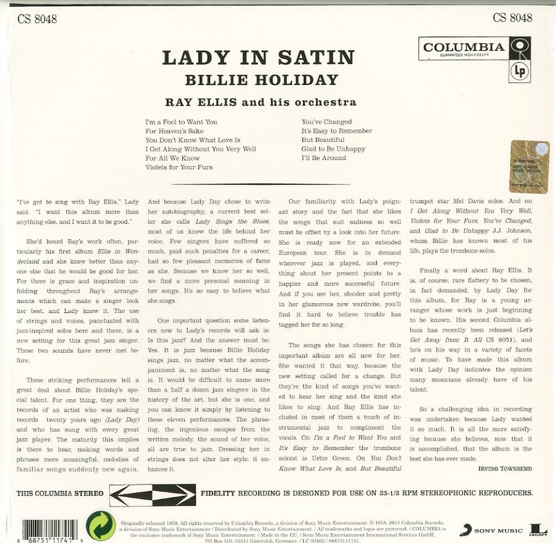 Holiday Billie - Lady In Satin Lp 0888751117419
