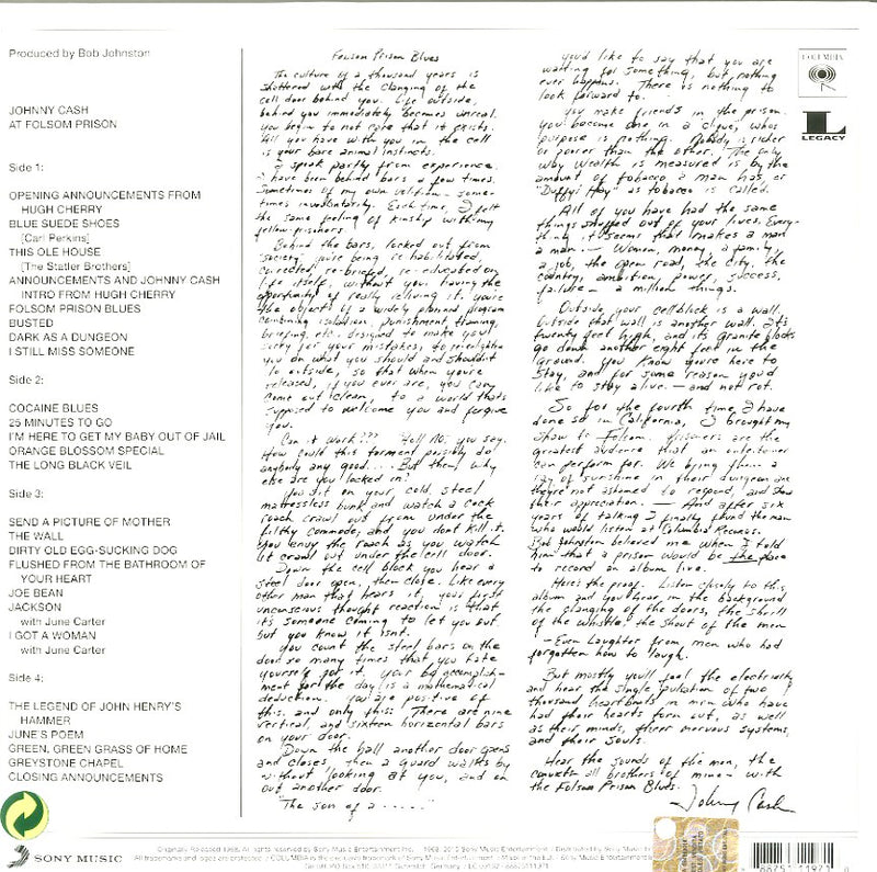 Cash Johnny - At Folsom Prison (Legacy Edt.) Vinile LP - Vinyl record 0888751119710