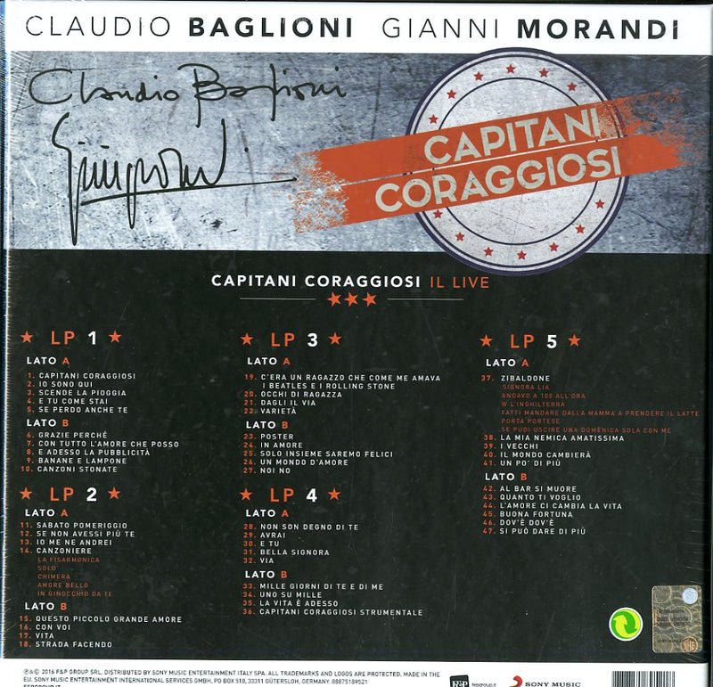 Baglioni Claudio E Morandi Gianni - Capitani Coraggiosi Il Live (Box 5 Lp Numerato +Booklet) Lp 0888751895218