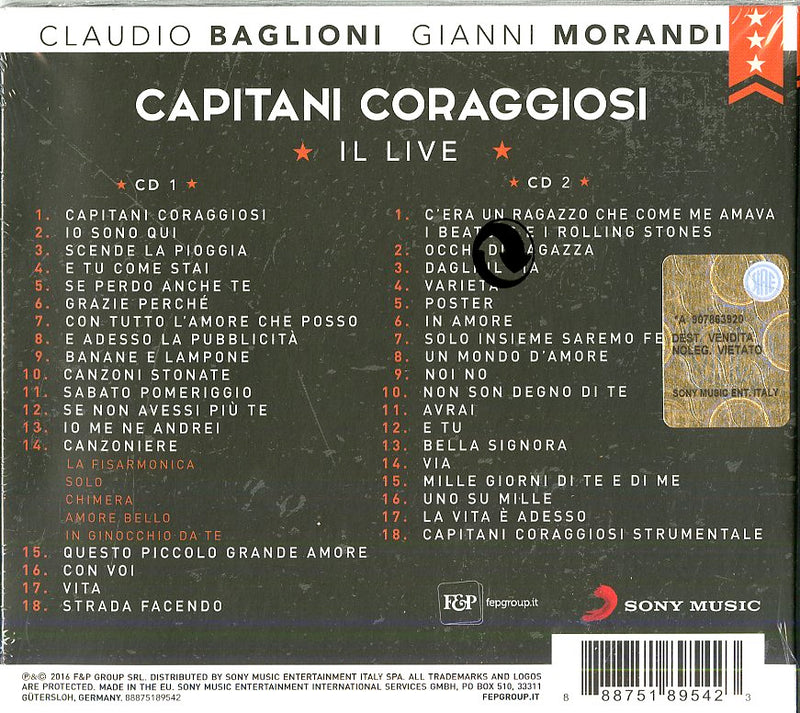 Baglioni Claudio E Morandi Gianni - Capitani Coraggiosi Il Live (2Cd Digipack + Booklet 36 Pagine) CD 0888751895423