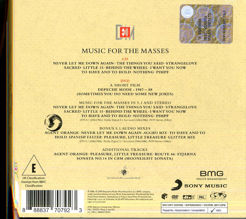 Depeche Mode - Music For The Masses (Cd+Dvd) Cd 0888837707923