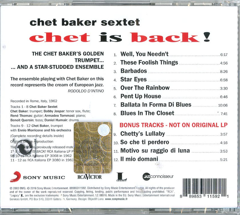 Baker Chet - Chet Is Back! Cd 0889853115921