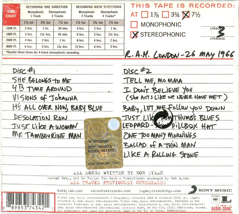 Dylan Bob - The Real Royal Albert Hall 1966 Concert CD 0889853743421