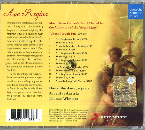 Blazikova Hana( Soprano), Wimmer Thomas( Direttore), - Ave Regina (2017)(K206,K208) CD 0889854118921