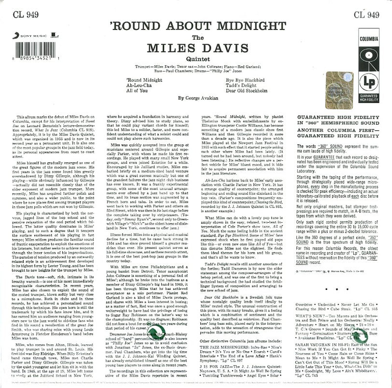Davis Miles - Round About Midnight Vinile LP - Vinyl record 0889854345211