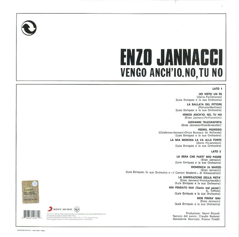 Jannacci Enzo - Vengo Anch'Io. No, Tu No Lp 0889854423612