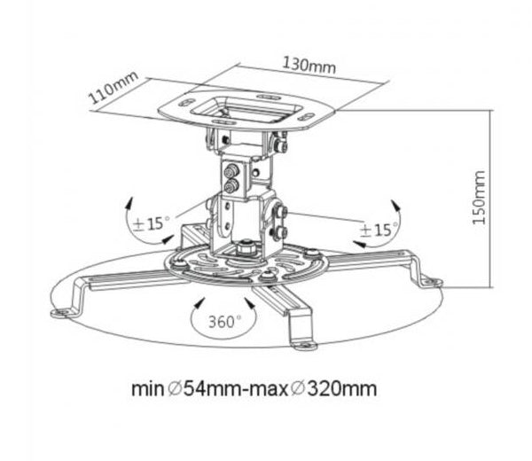 Supporto a soffitto per videoproiettore "Prime", universale, fisso da 15cm (bianco)