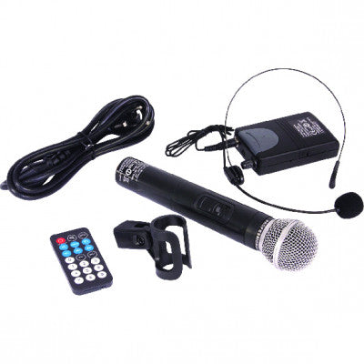 Portable 12”/30 cm Stand-alone PA System with USB, VOX, REC, Bluetooth and 2 x VHF Wireless Mics