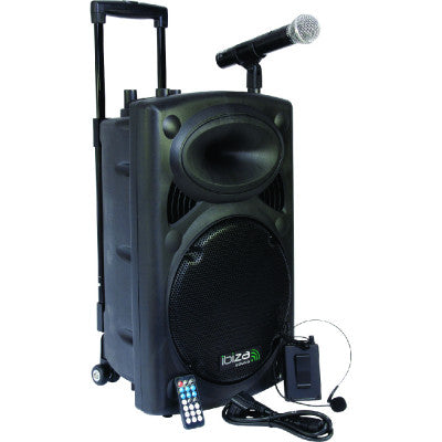 Portable 12”/30 cm Stand-alone PA System with USB, VOX, REC, Bluetooth and 2 x VHF Wireless Mics