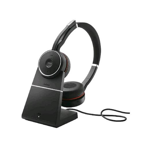 JABRA EVOLVE 75 SE CUFFIE STEREO WIRELESS BLUETOOTH MICROFONO CON CANCELLAZIONE DEL RUMORE E ANC BASE DI RICARICA CERTIFICATE PER MS TEAMS BLACK